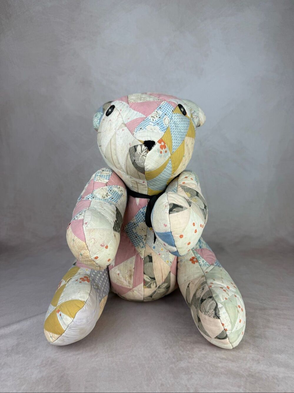 Vintage Feed Sack Quilted Teddy Bear Patchwork Quilt Cottagecore Handmade